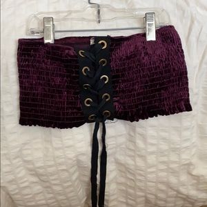 Velvet crop top with cross ties down